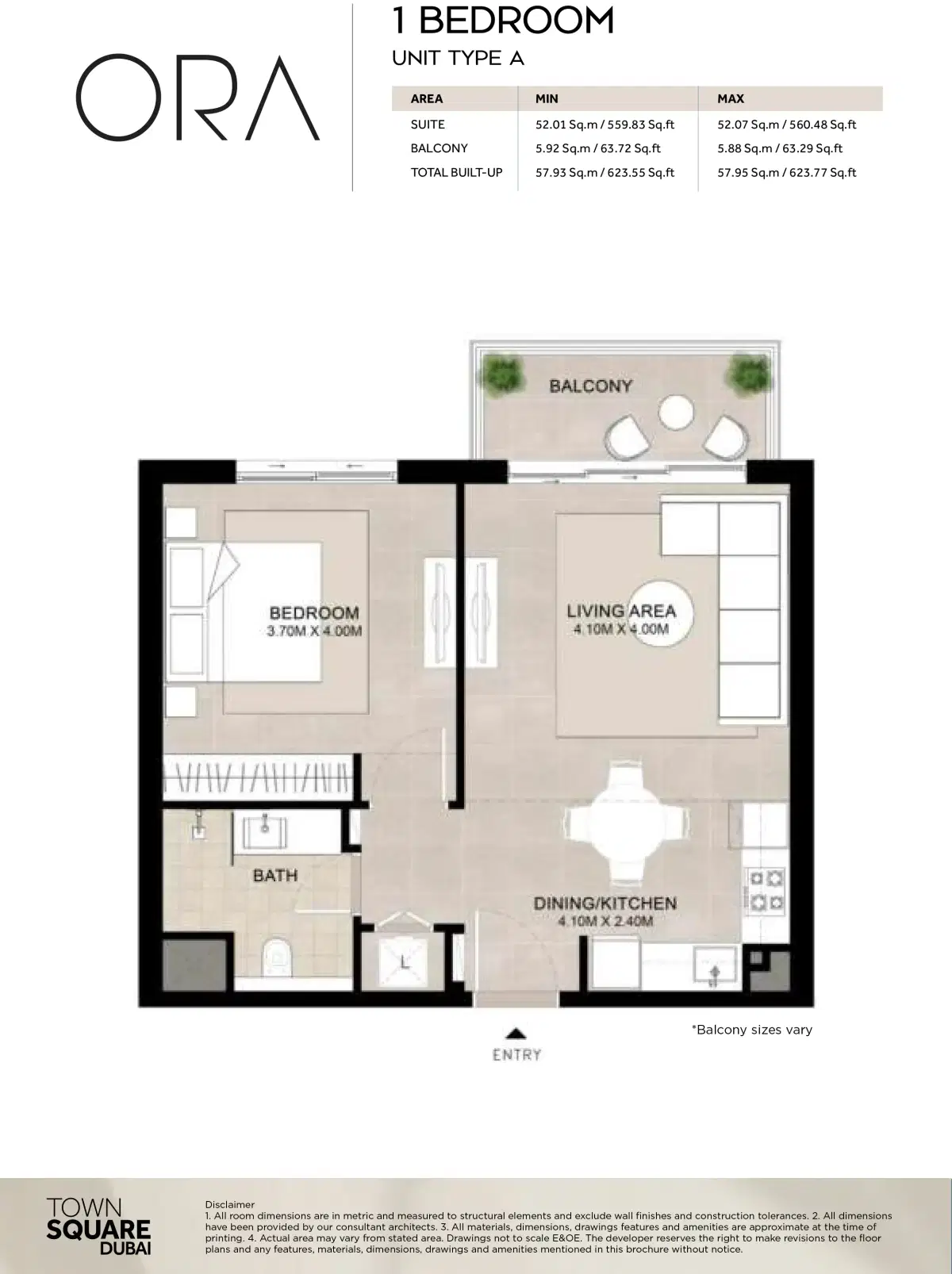 Nshama Ora Town Square Dubai 1 Bedroom Apartments Floor Plan