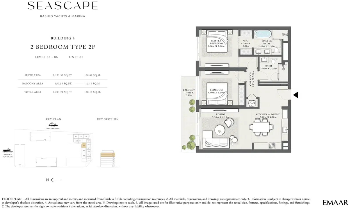 Emaar Seascape Dubai 2 Bedroom Apartments Floor Plan