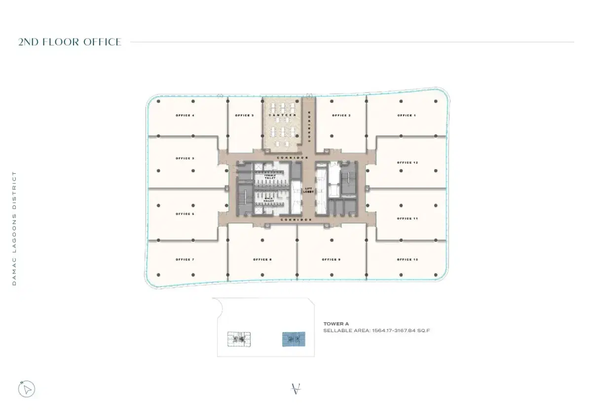 Piazza Roma by DAMAC Office Space Floor Plan 3167 Sq. Ft.