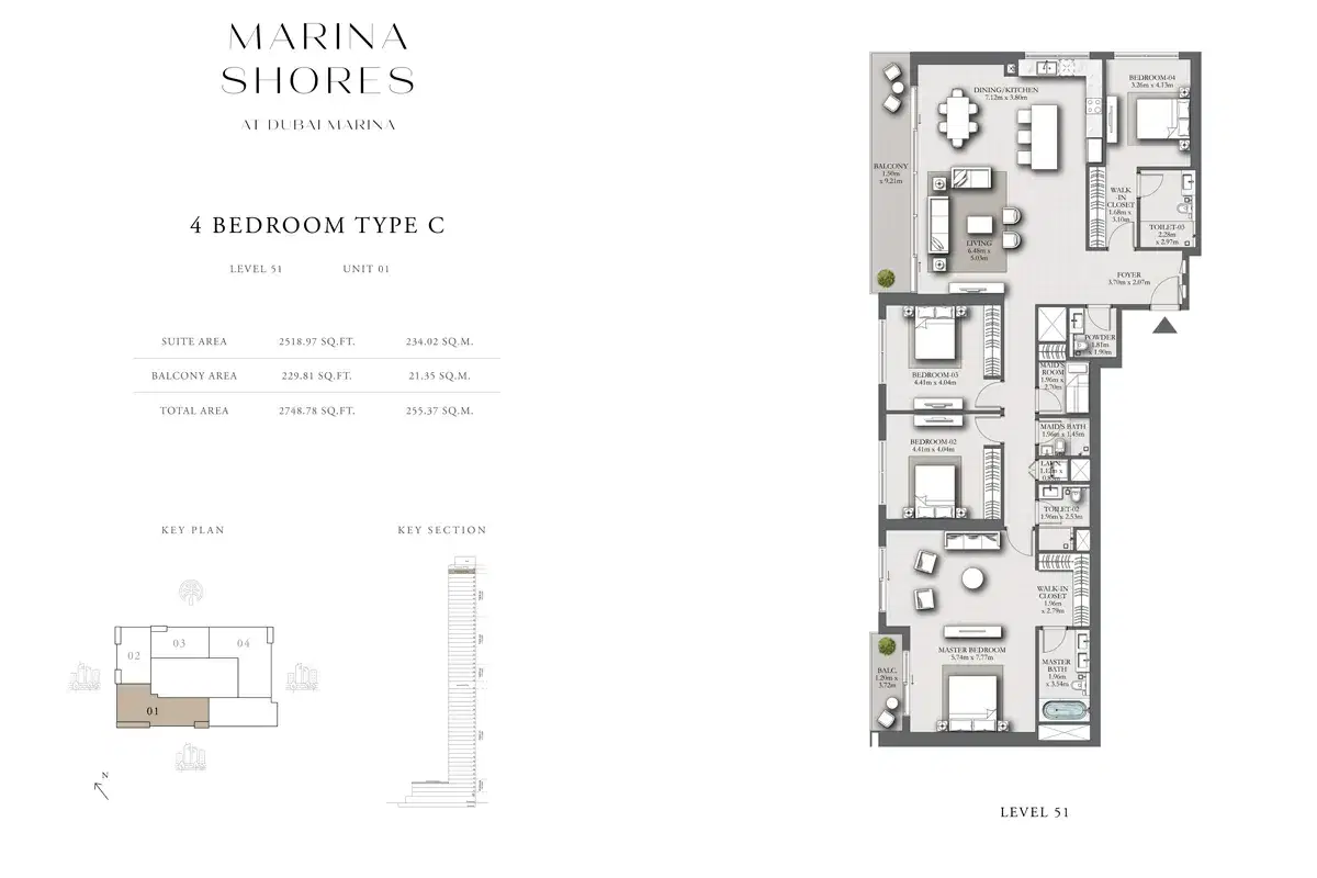 EMAAR Marina Shores Dubai 4 BR Floor Plan 2,748 Sq. Ft.