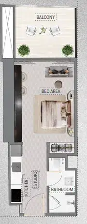 Mercedes-Benz Places Binghatti City at Meydan Studio Floor Plan 361.13 Sq. Ft