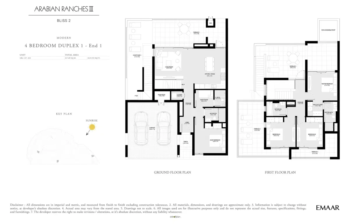 EMAAR Bliss 2 Dubai 4 BR Floor Plan 3,420 Sq. Ft.
