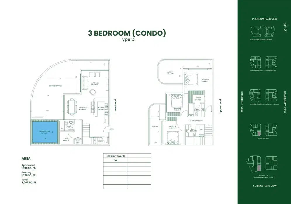 DANUBE Opalz Dubai 3 BR Floor Plan 3,005 Sq. Ft.
