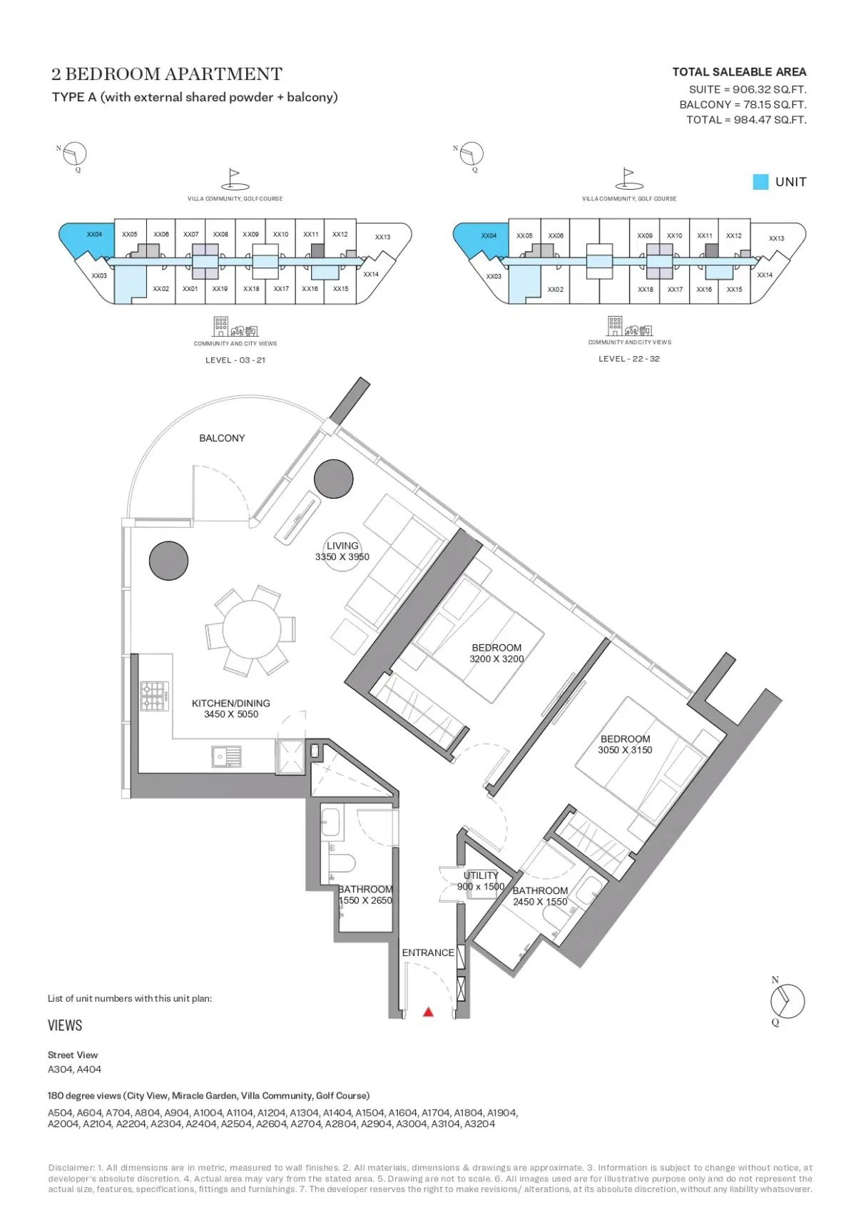 Sobha Orbis Motor City Dubai 2 BR Apartments Floor Plan