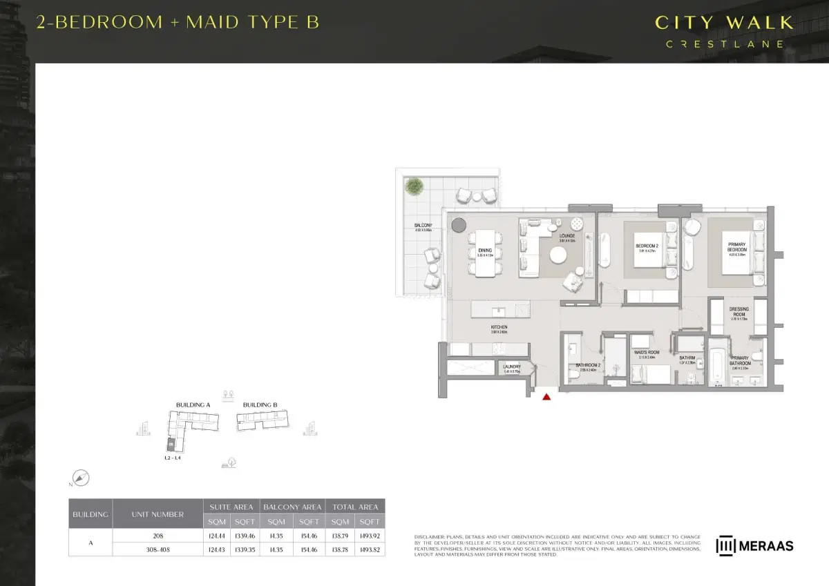 Meraas City Walk Crestlane at City Walk Dubai 2 Bedroom Apartments Floor Plan