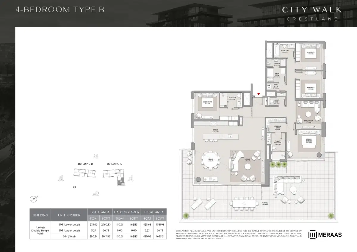 Meraas City Walk Crestlane at City Walk Dubai 4 Bedroom Apartments Floor Plan