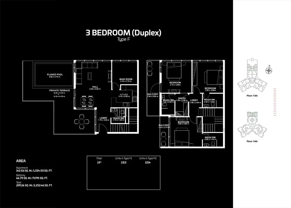 DANUBE Gemz Dubai 3 BR Floor Plan 2,252 Sq. Ft.