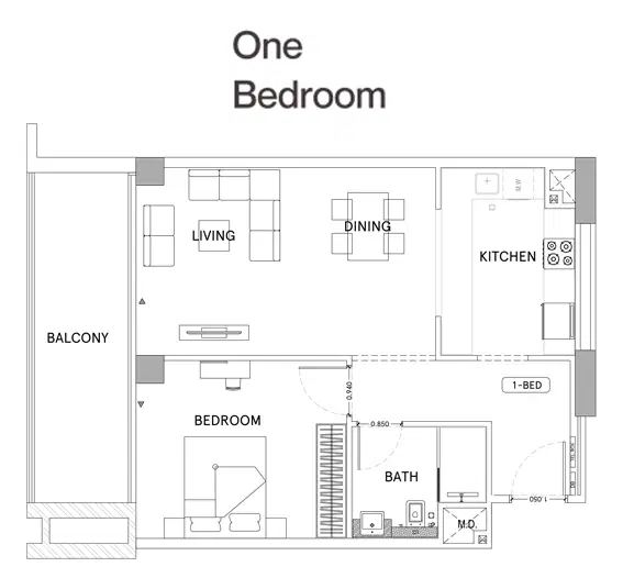 Binghatti Lavender 1 BR Apartment Floor Plan