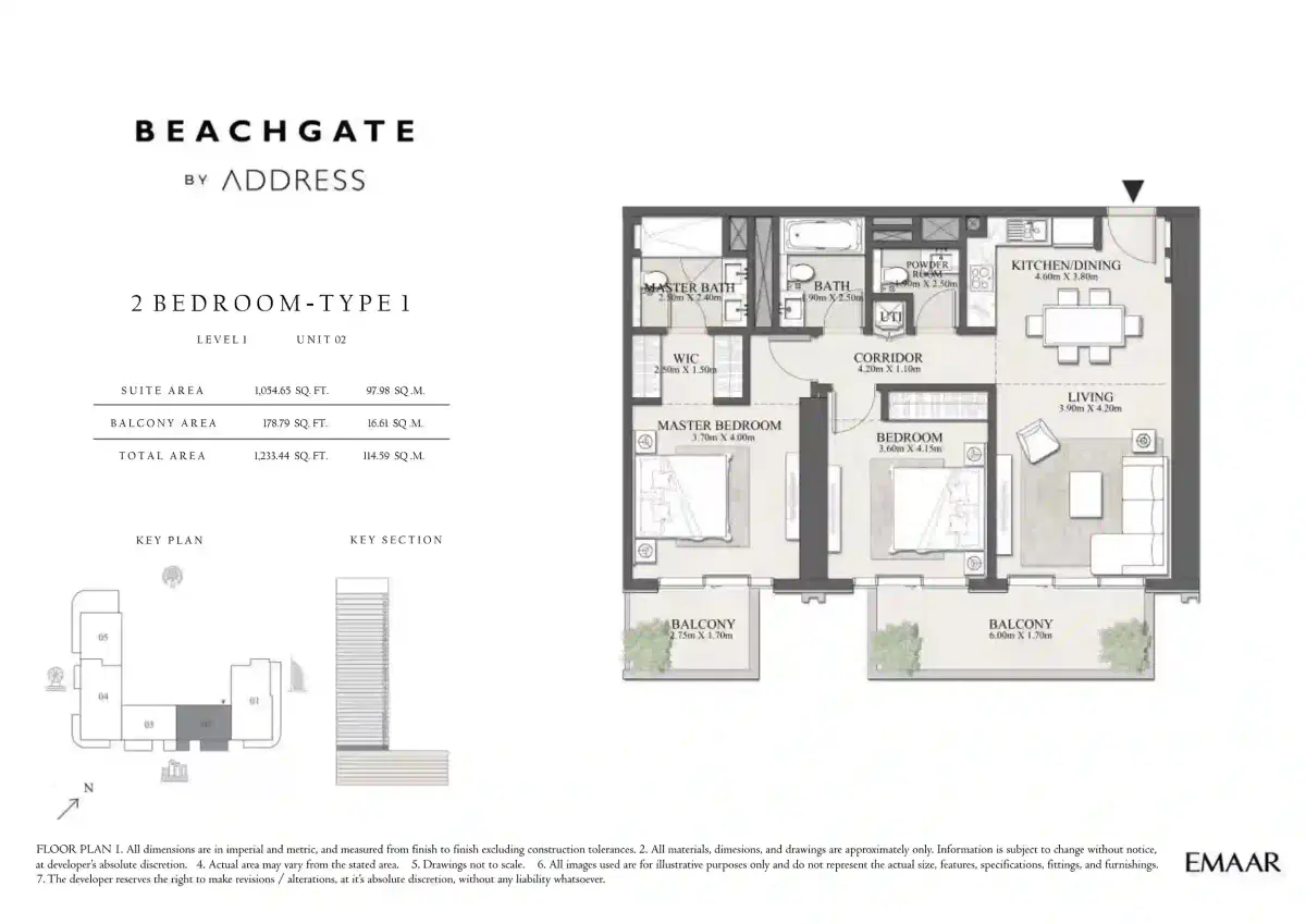 Emaar Beachgate By Address 2 Bedroom Apartments Floor Plan