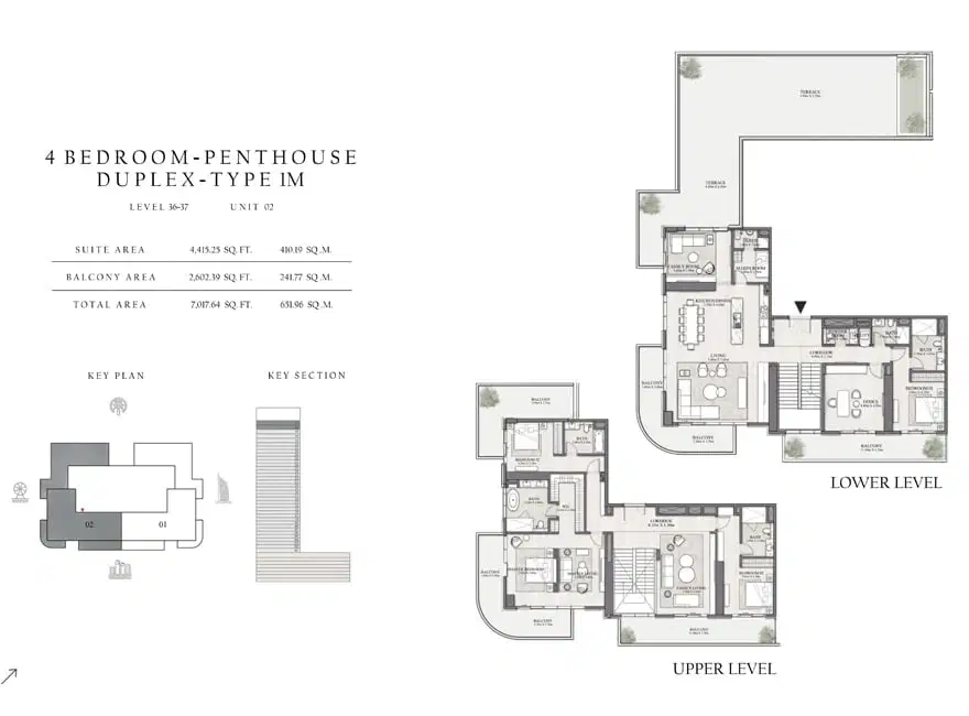 Emaar Beachgate By Address 4 BR Duplex Penthouses Floor Plan