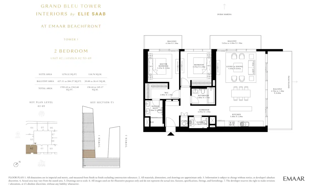 Grand Bleu Tower 2 Bedroom Apartments Floor Plan