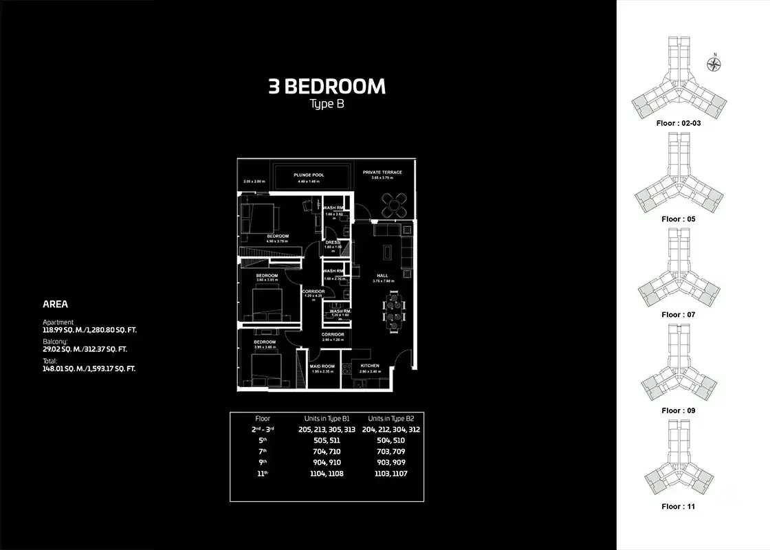 DANUBE Gemz Dubai 3 BR Floor Plan 1,593 Sq. Ft.