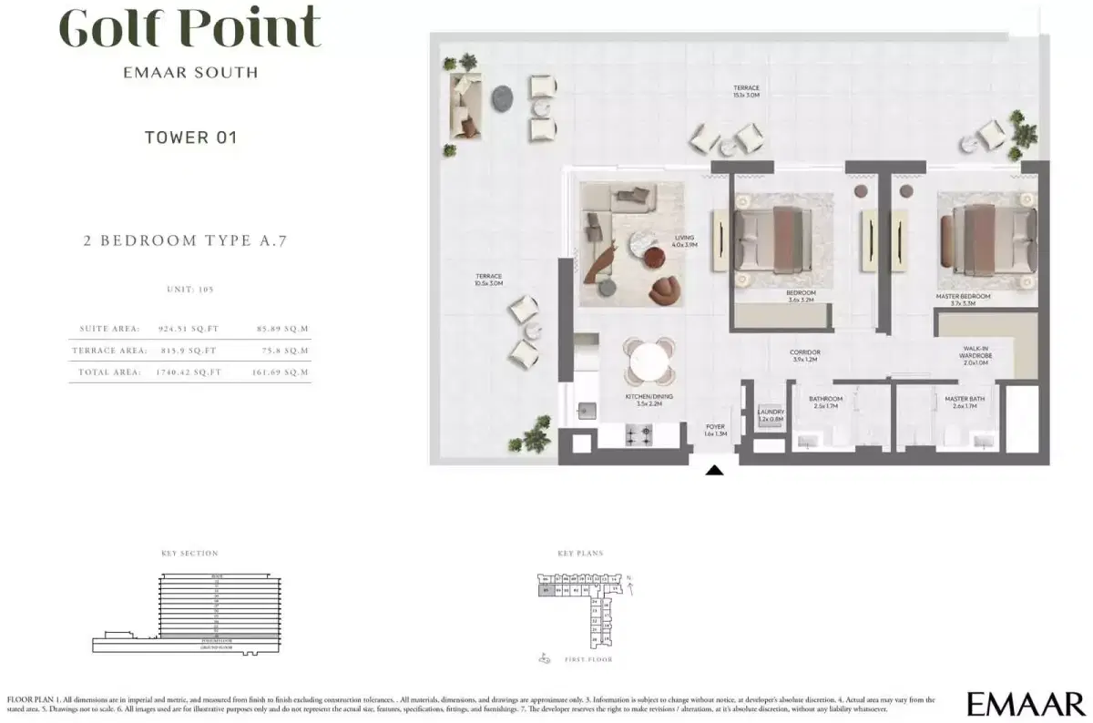 Emaar Golf Point Dubai 2 BR Floor Plan 1,740 Sq. Ft.
