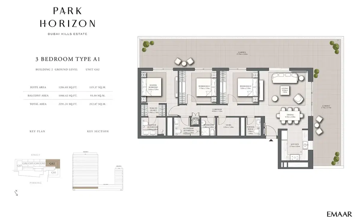 EMAAR Park Horizon Dubai 3 BR Floor Plan 2,291 Sq. Ft.