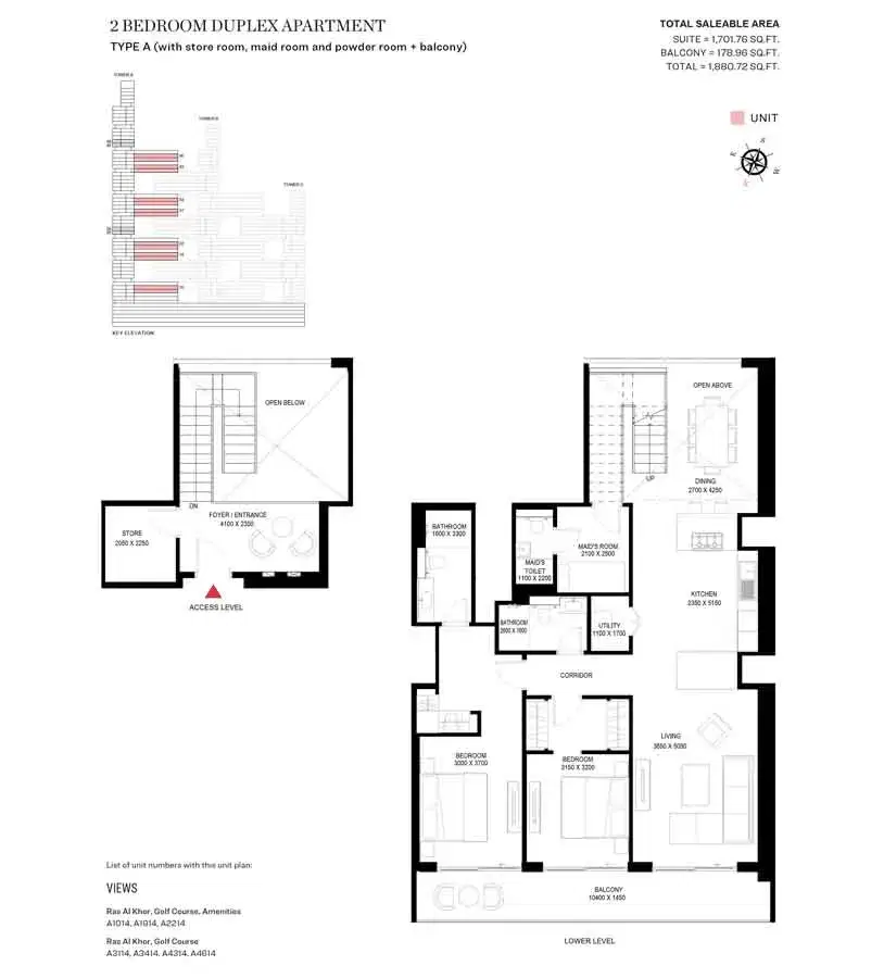 SOBHA One Dubai 2 BR Floor Plan 1,880 Sq. Ft.