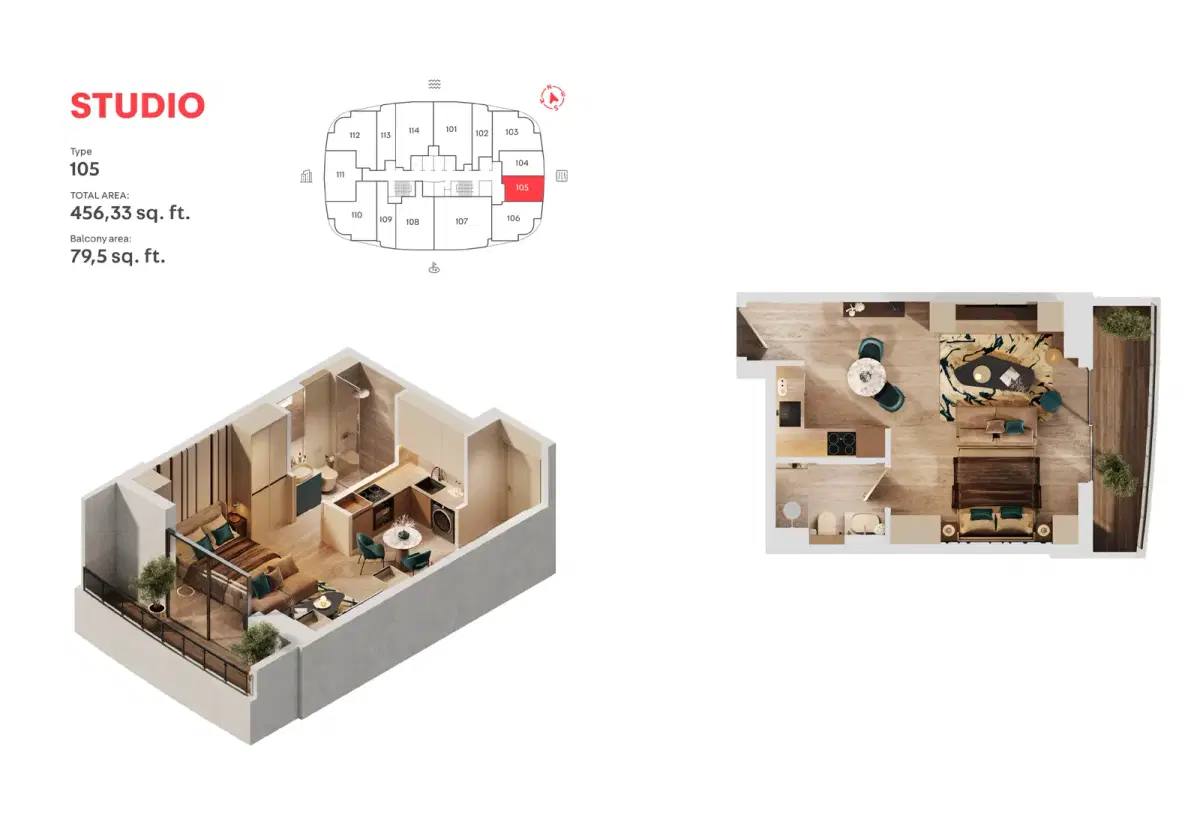 MAG 777 Dubai Studios Floor Plan 456 Sq. Ft.
