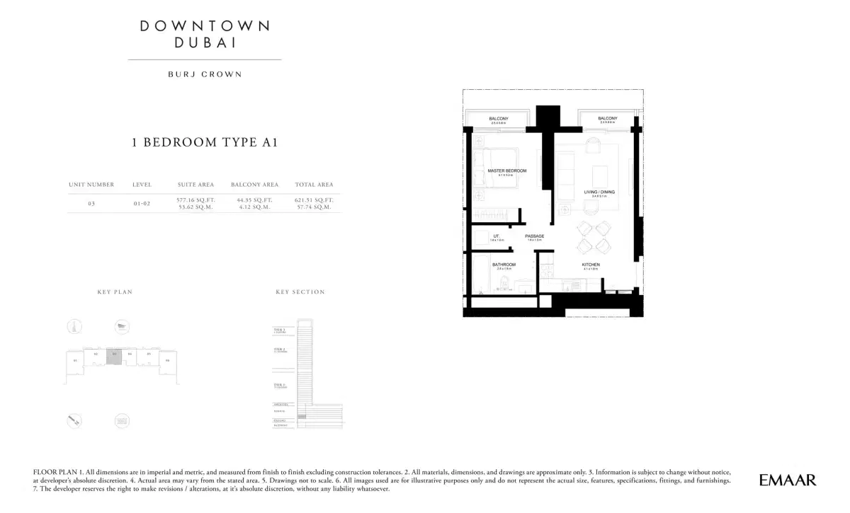 Burj Crown 1 BR Apartment Floor Plan