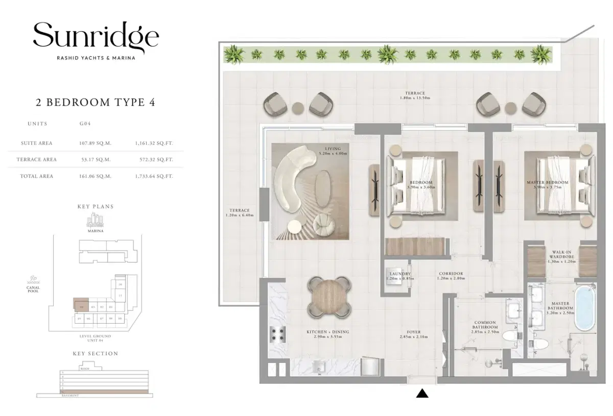 Emaar Sunridge Dubai 2 BR Floor Plan 1,734 Sq. Ft.