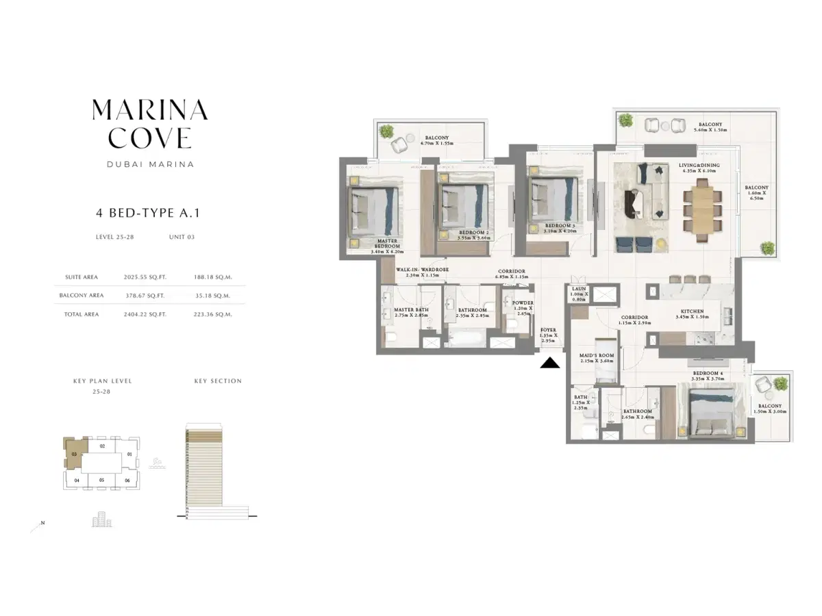 Emaar Marina Cove Dubai 4 BR Floor Plan 2,404 Sq. Ft.
