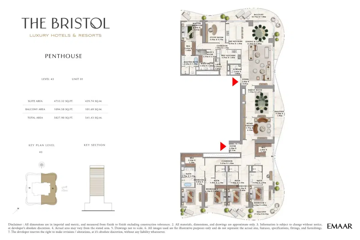 Emaar The Bristol Apartments 5 BR Floor Plan 5,827 Sq. Ft.