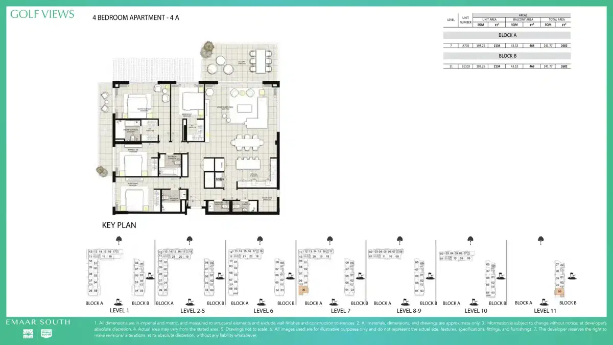 Golf Views Emaar South 4 BR Apartment Floor Plan