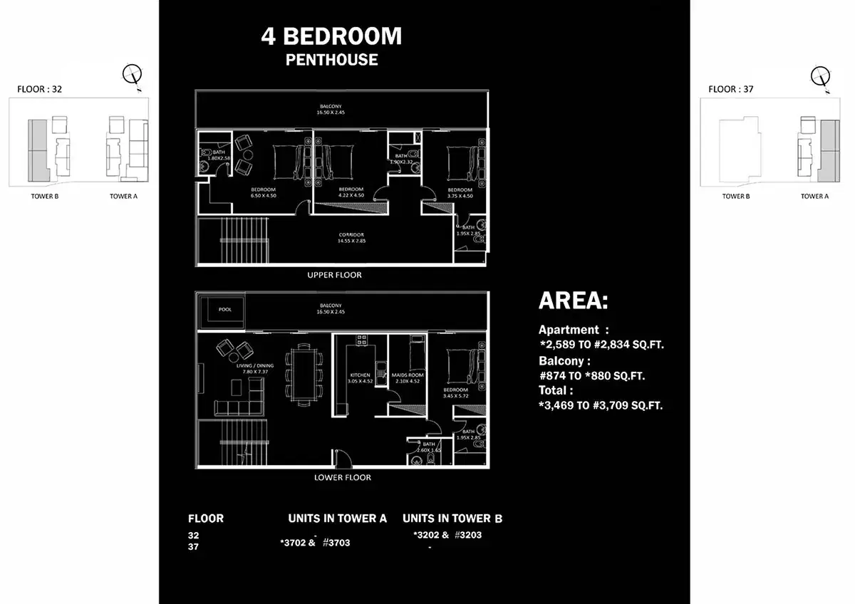 Danube Elitz Dubai 4 BR Floor Plan 3,709 Sq. Ft.