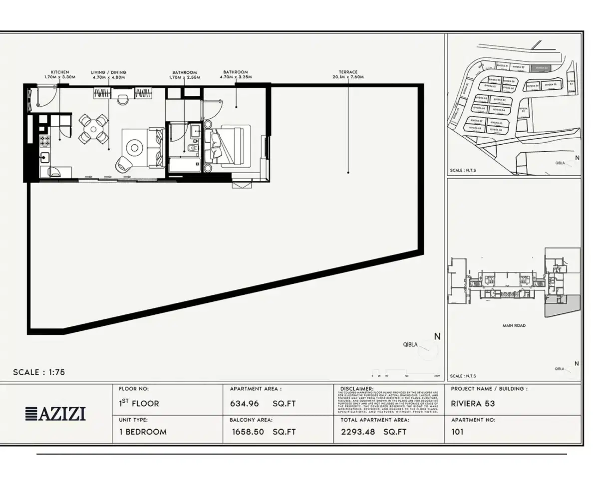 Azizi Riviera 53 at Meydan Dubai 1 BR Apartment Floor Plan