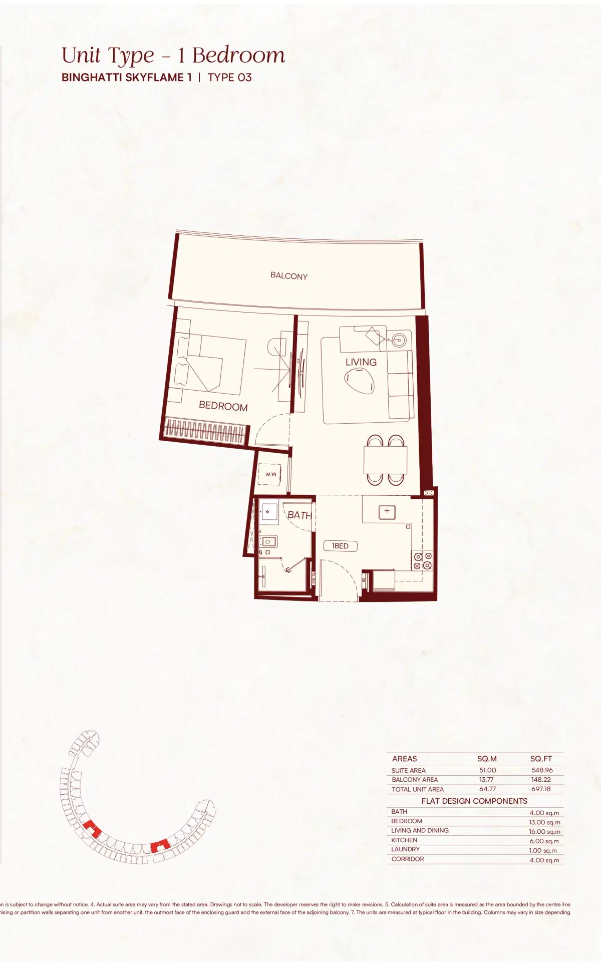 Binghatti Skyflame At Dubailand 1 BR Apartment Floor Plan