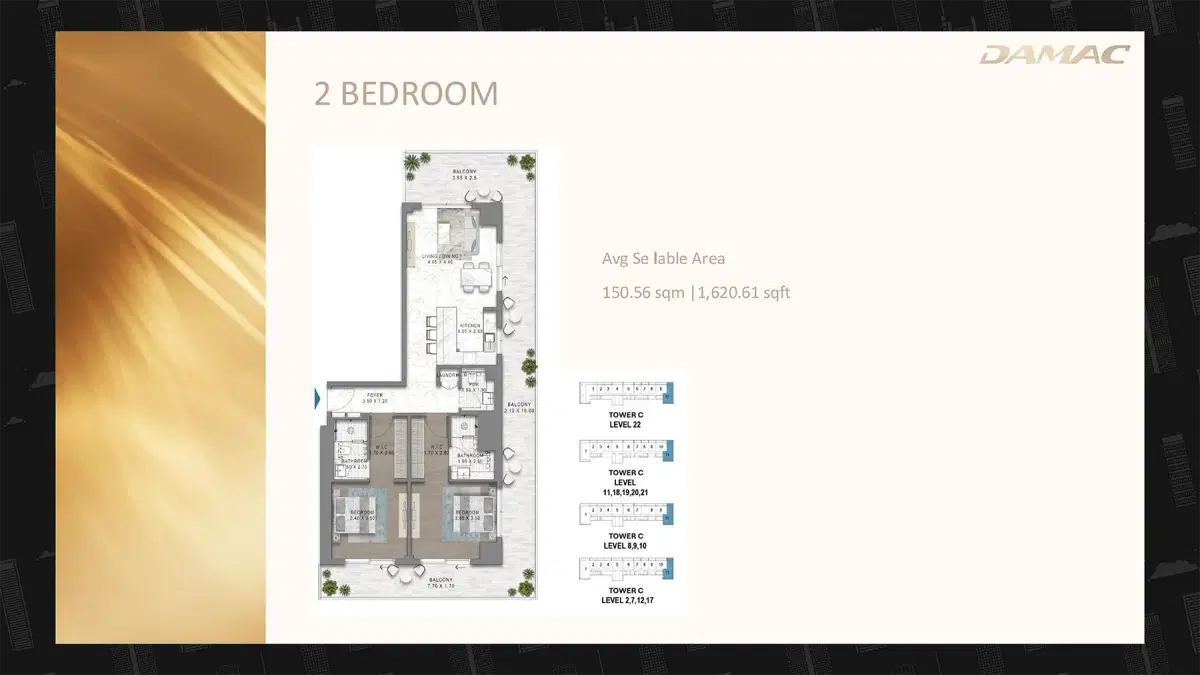DAMAC Seacrest 2 BR Floor Plan 1,620 Sq. Ft.