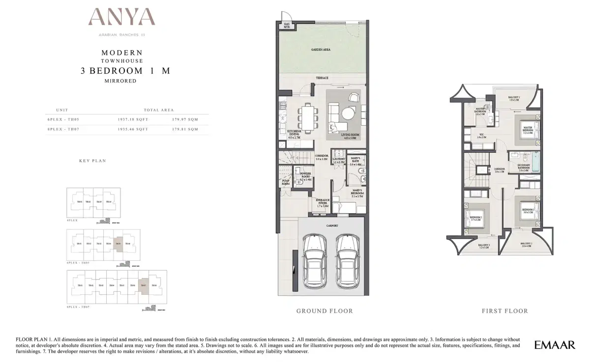 Anya Arabian Ranches 3 3 BR Townhouse Floor Plan