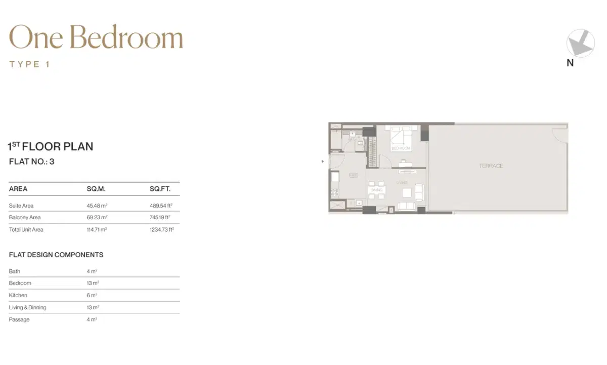 Binghatti Trillionaire Residences Dubai 1 BR Floor Plan 1,234 Sq. Ft.