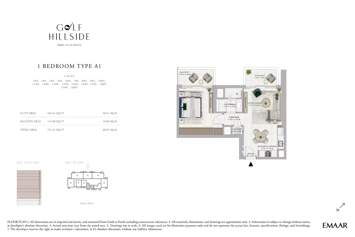 Emaar Golf Hillside In Dubai Hills Estate 1 Bedroom Apartments Floor Plan