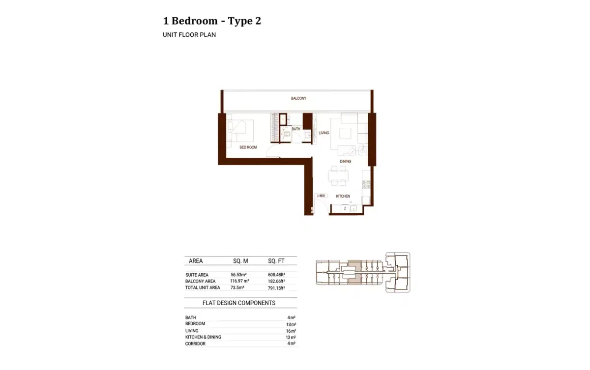 Binghatti Hillviews at Dubai Science Park 1 BR Floor Plan 791 Sq. Ft.