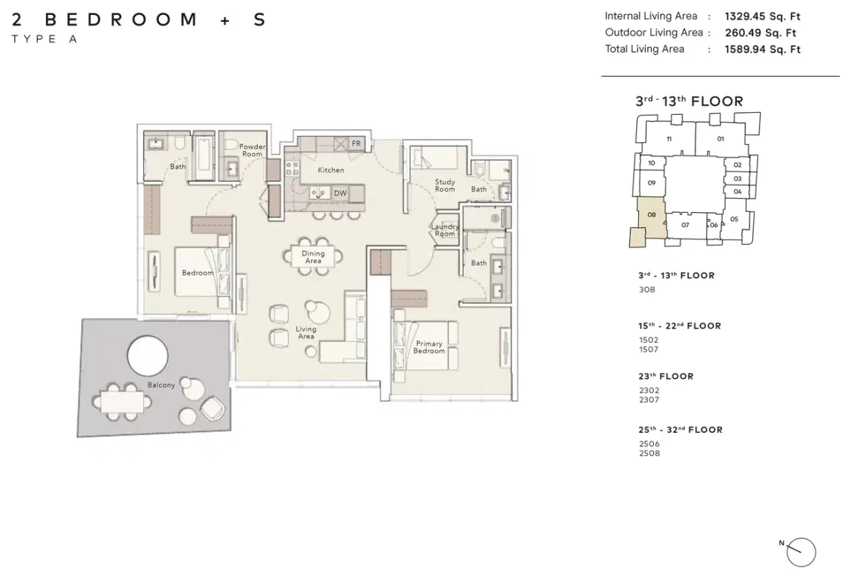 2 BR Floor Plan 1,589 Sq. Ft.