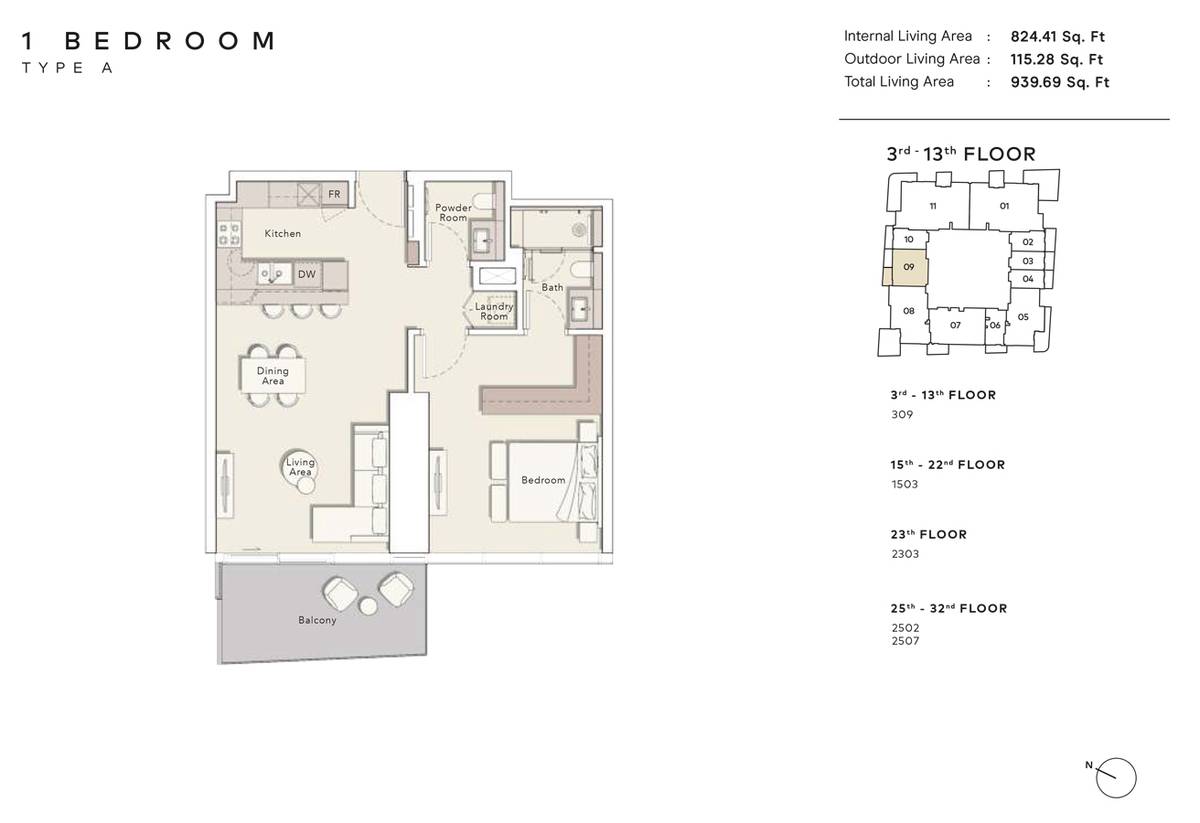Mercer House Uptown Dubai By Ellington 1 Bedroom Apartment Floor Plan