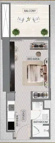Mercedes-Benz Places Binghatti City at Meydan Studio Floor Plan 385 Sq. Ft.
