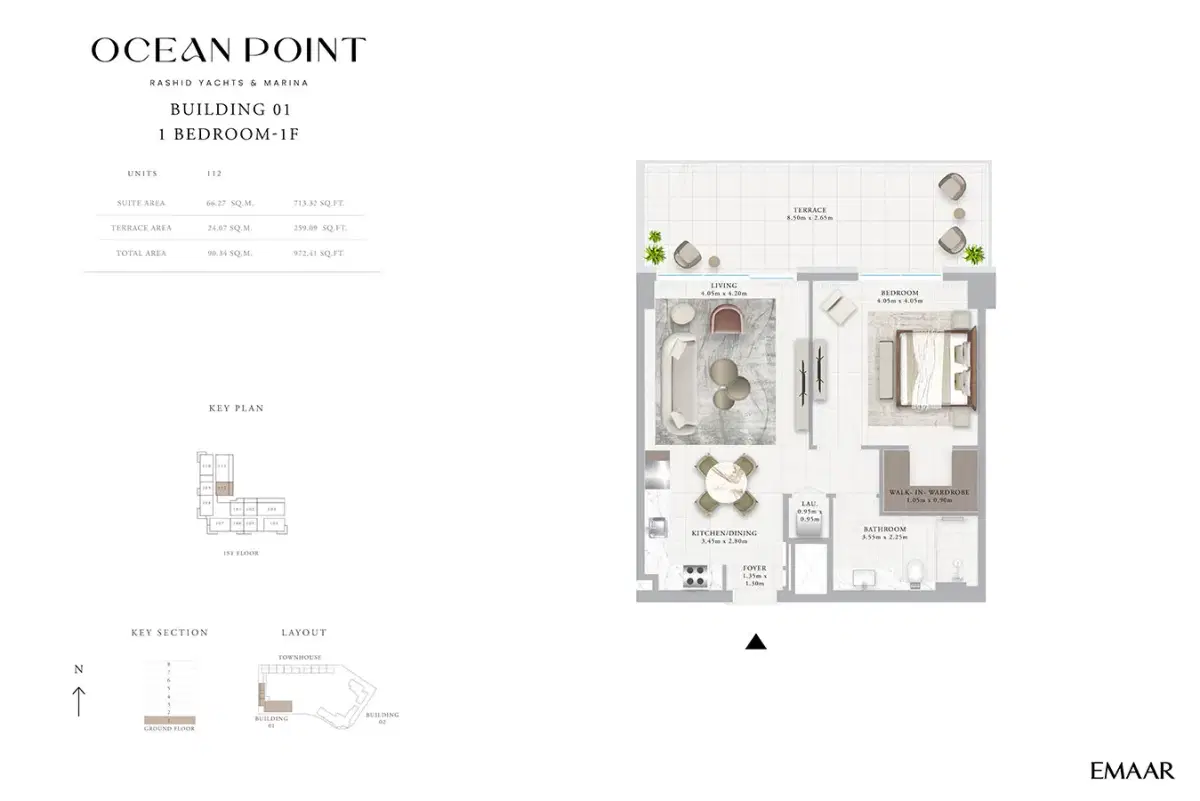 Emaar Ocean Point Rashid Yachts Marina 1 BR Apartments Floor Plan