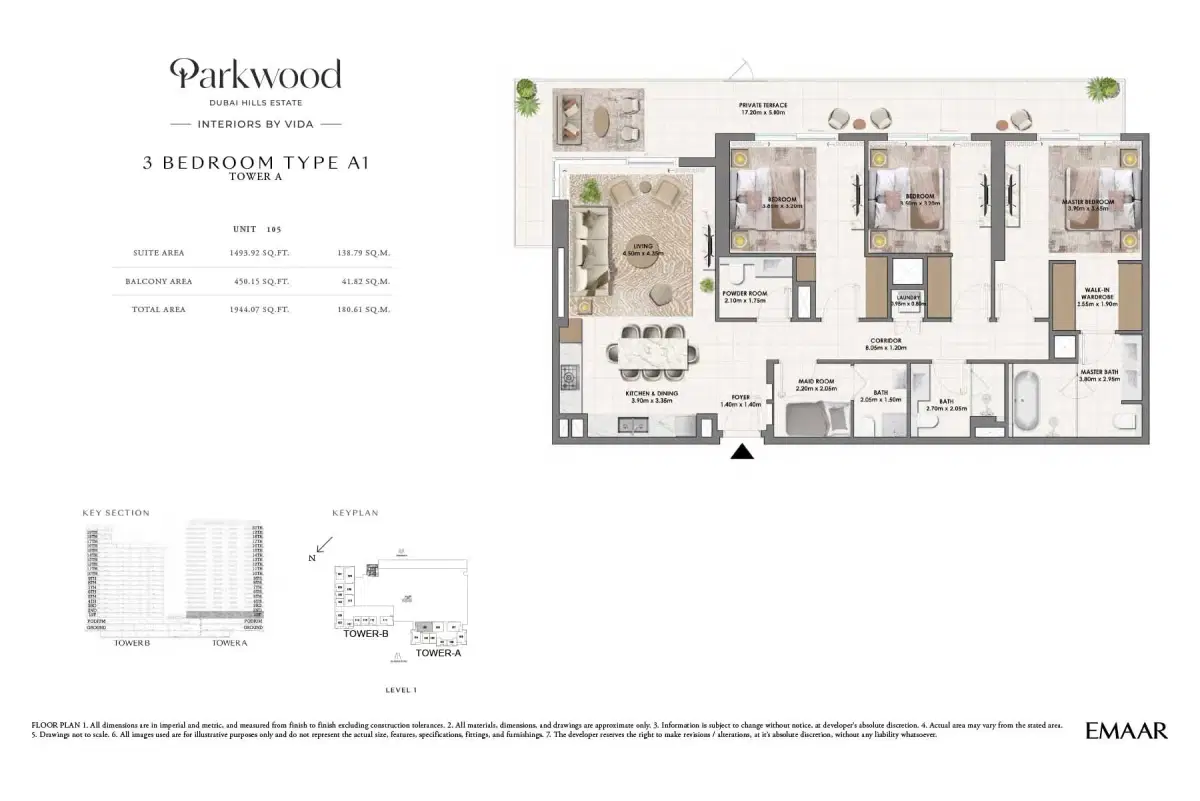 Emaar Parkwood 3 BR Floor Plan 1,944 Sq. Ft.