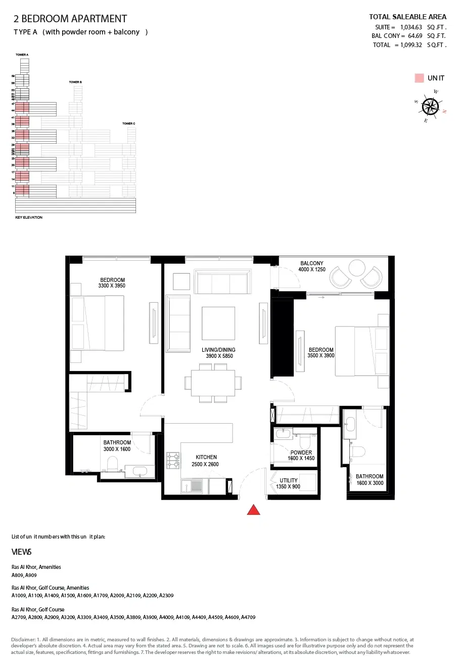 Sobha One And Sobha Hartland 2 2 Bedroom Apartments - Sobha One Floor Plan