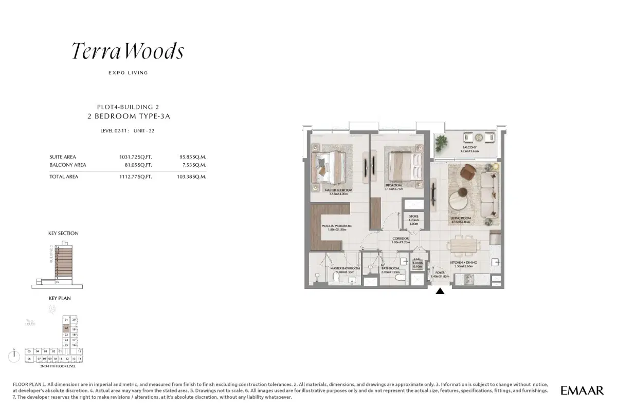Terra Woods at Dubai South 2 BR Floor Plan 1,112 Sq. Ft.