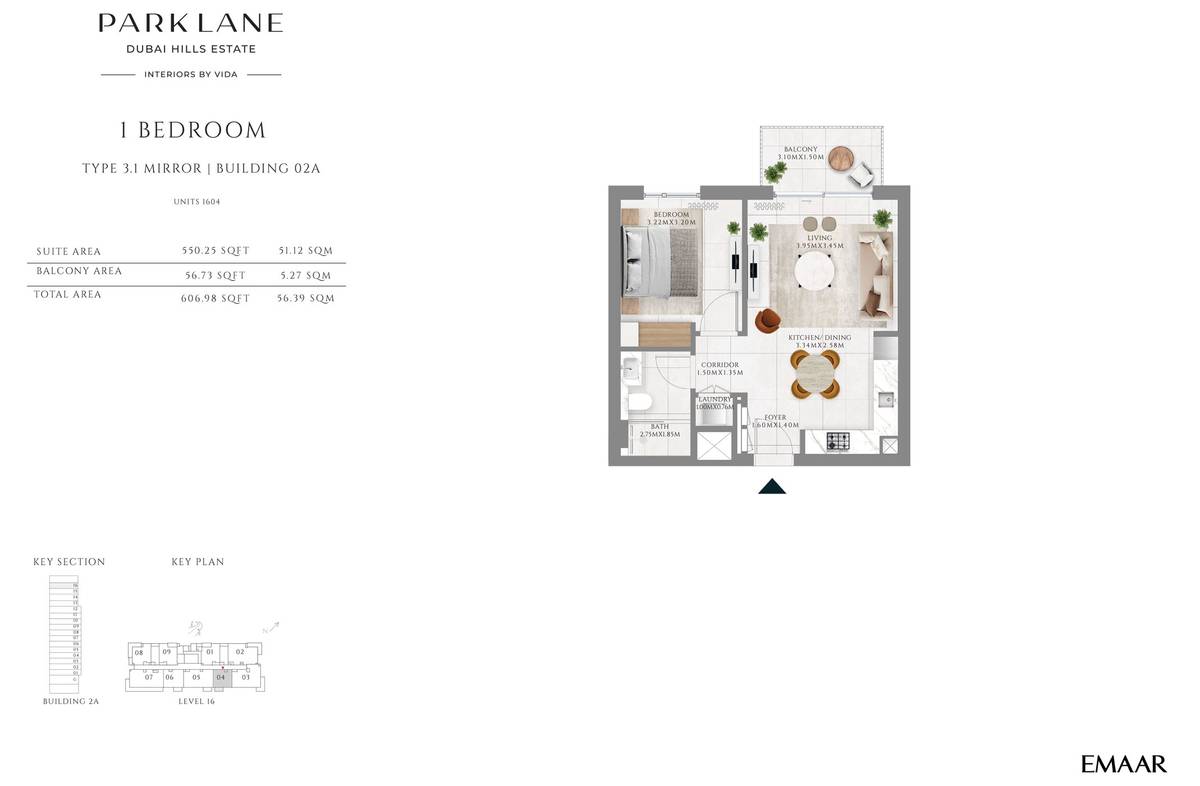Emaar Park Lane Dubai Hills Estate 1 Bedroom Apartments Floor Plan
