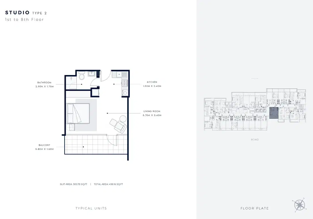 Azizi Vista Studios Floor Plan 498 Sq. Ft.