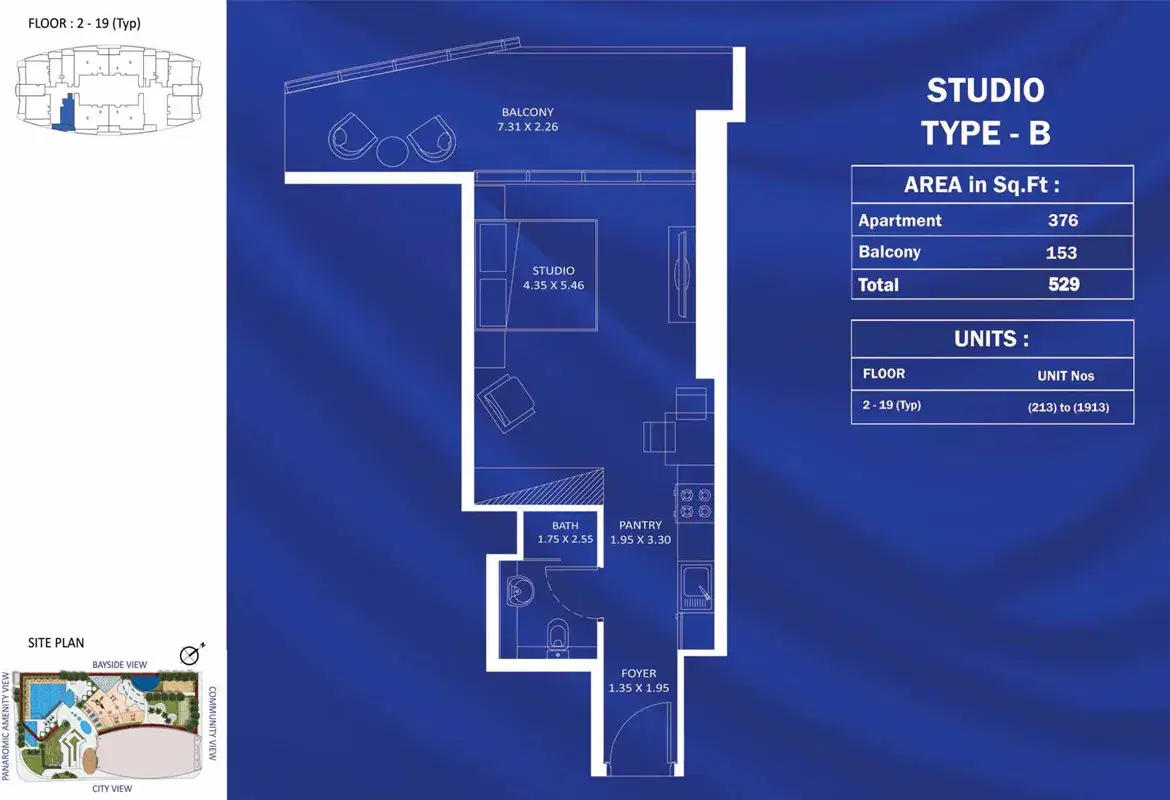 Danube Fashionz at Jumeirah Village Triangle Studios Floor Plan 529 Sq. Ft.