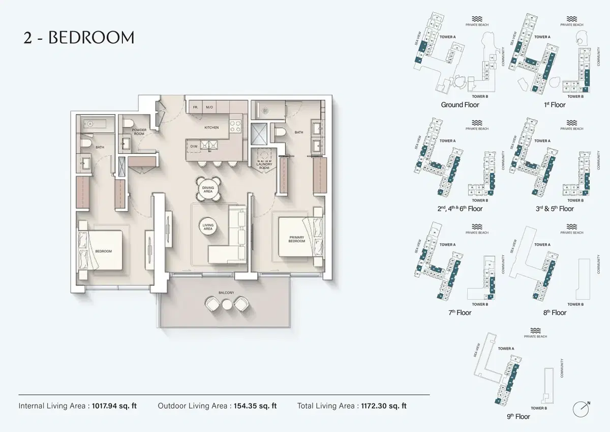 2 BR Floor Plan 1,172 Sq. Ft.