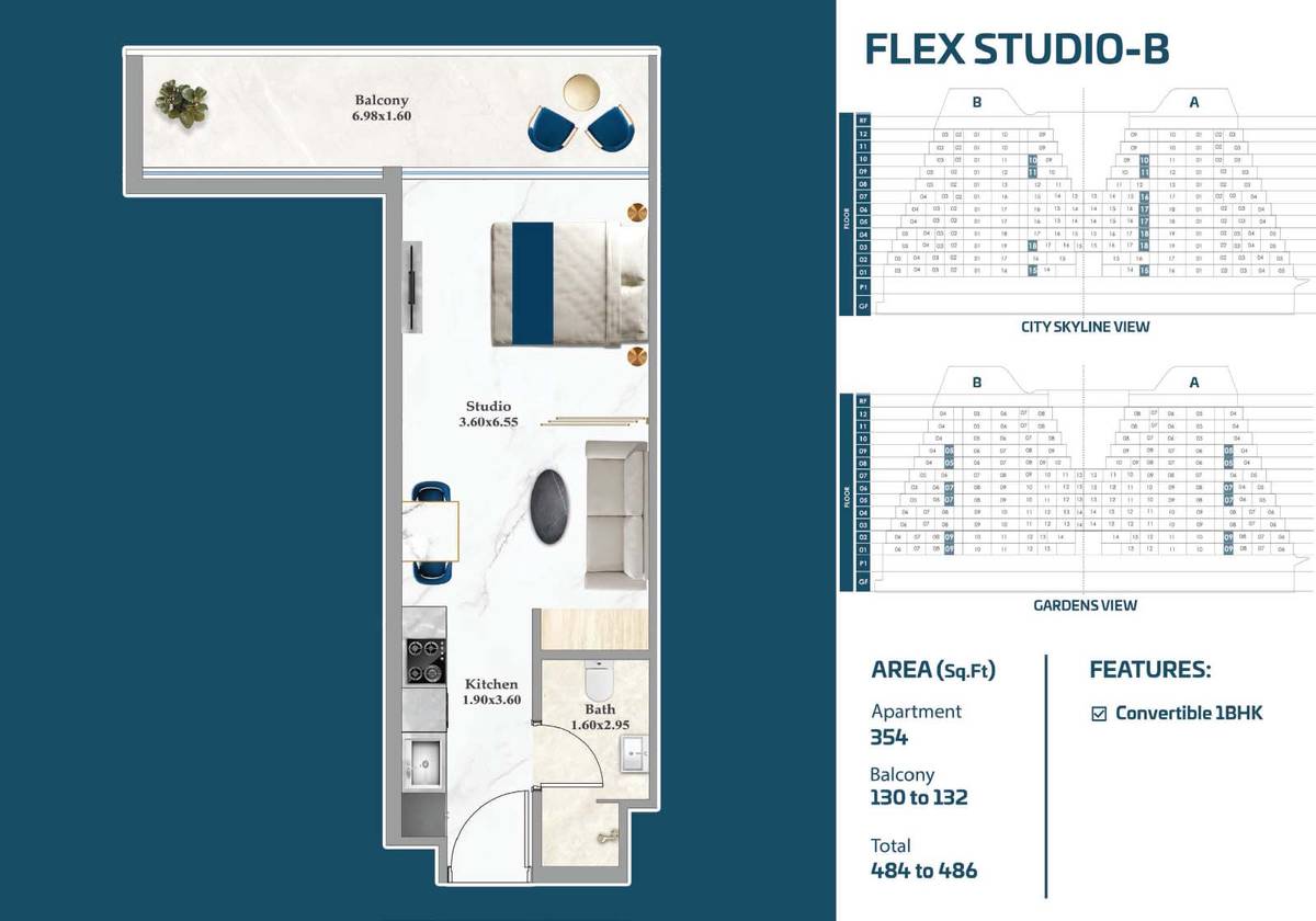 Sparklz at Al Furjan Dubai Studio Floor Plan 486 Sq. Ft.