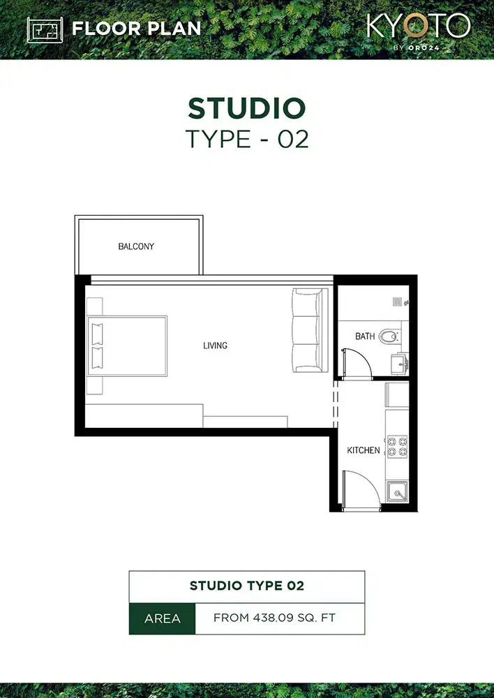 Kyoto by ORO24 at Arjan Dubai Studios Floor Plan 438 Sq. Ft.