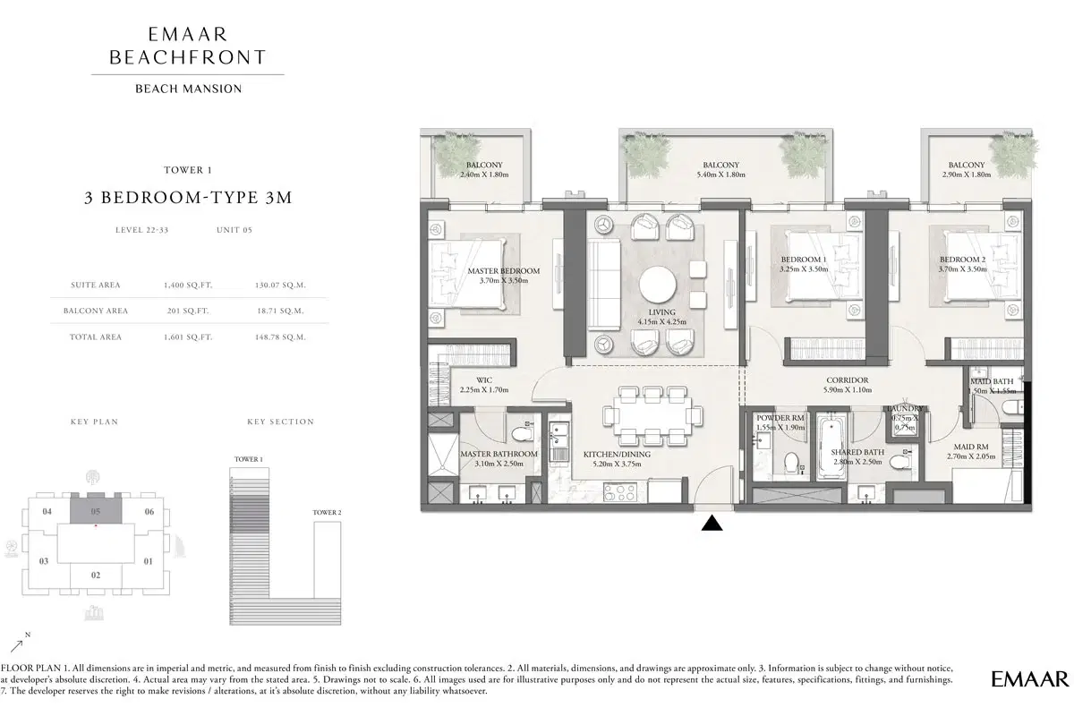 Beach Mansion At Emaar Beachfront 3 BR Apartment Floor Plan