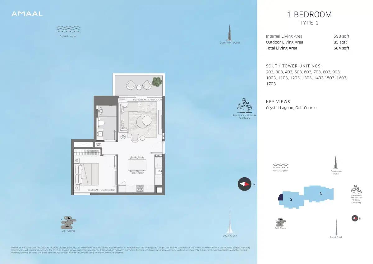 Amaal Emirates Amaal 8 Apartments at MBR City 1 BR Apartments Floor Plan