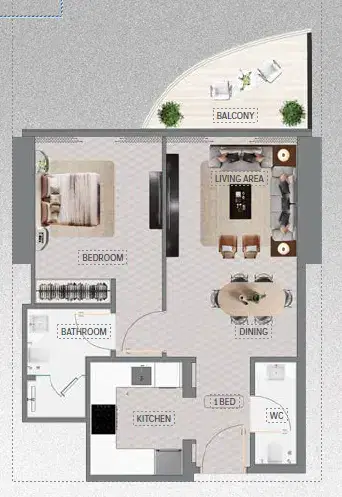 Binghatti Maybach At Meydan 1 BR Apartment Floor Plan