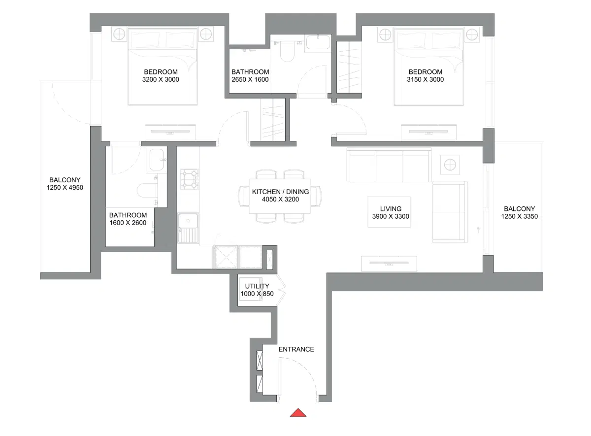 Sobha 340 Riverside Crescent 2 Bedroom Apartments Floor Plan